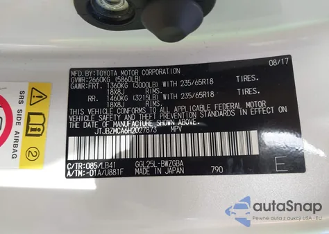 2017 Lexus Rx 350 из США, поврежденный, VIN JTJBZMCA6H2027873